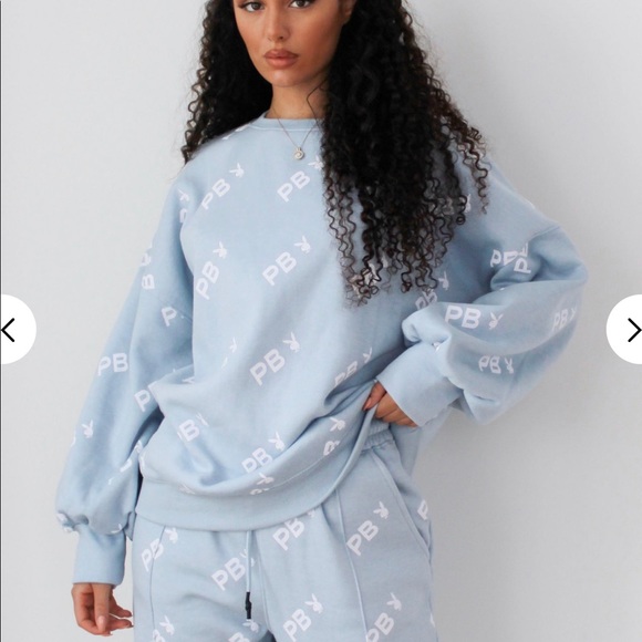 Playboy Blue Repeat Print Sweatshirt - Picture 1 of 5